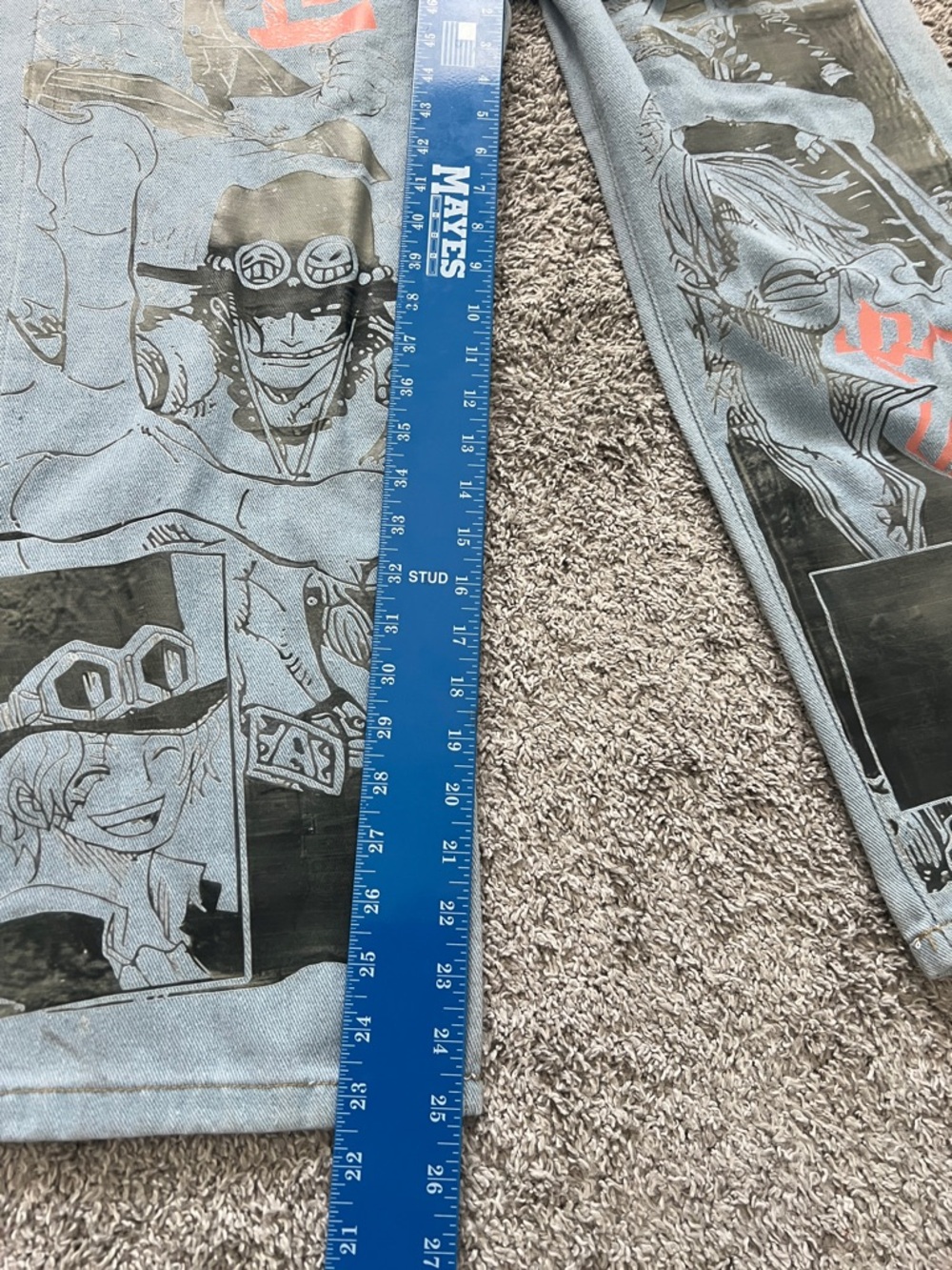 Harajuku Anime Graphic Jeans Y2K Baggy Streetwear Denim Pants Wide Leg Size 2XL - Picture 8 of 10